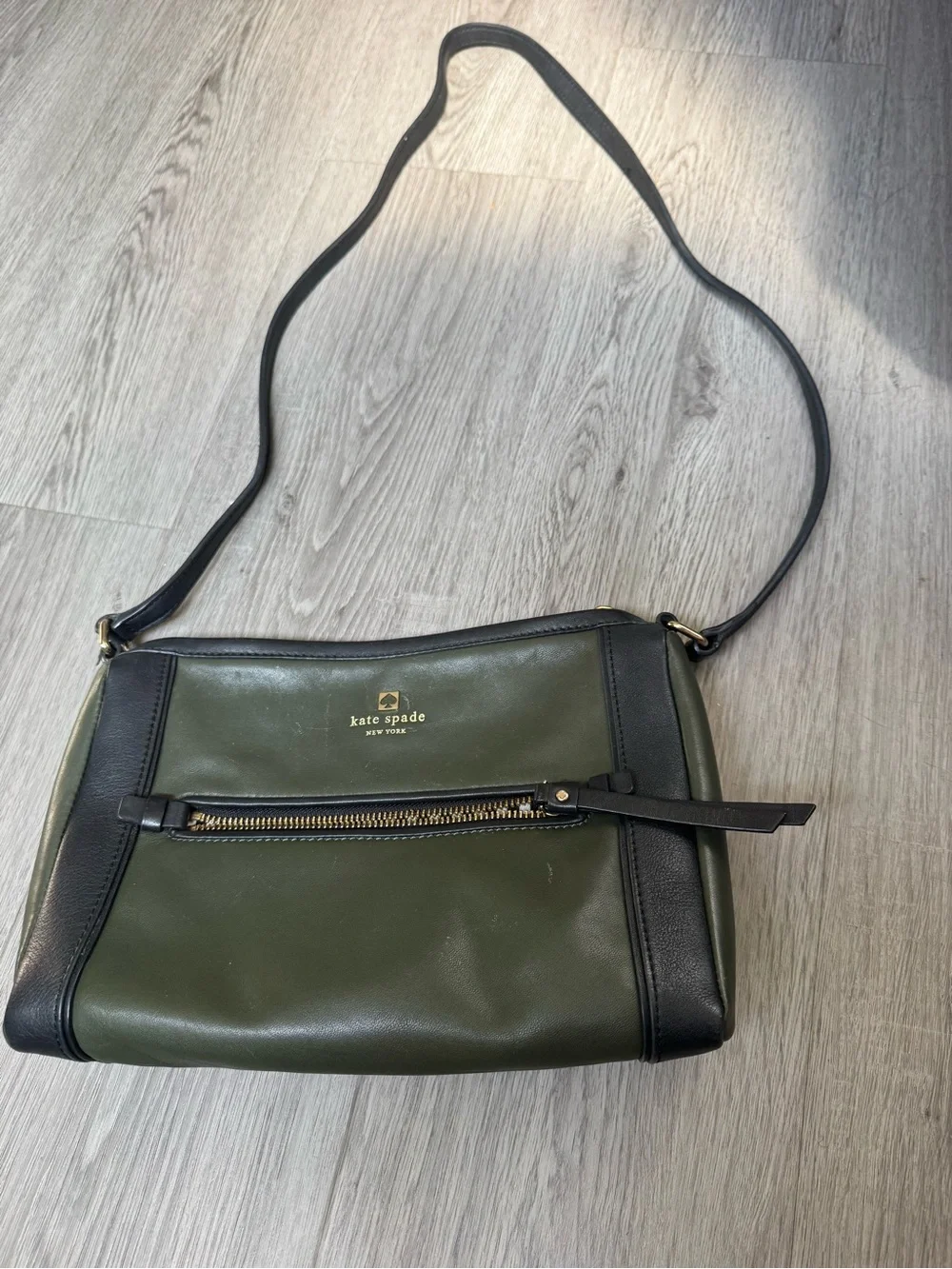 kate spade Olive Green and Black Leather Crossbody Shoulder Bag